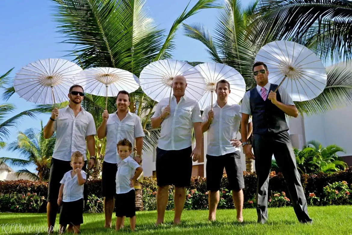 groomsmen and parasols