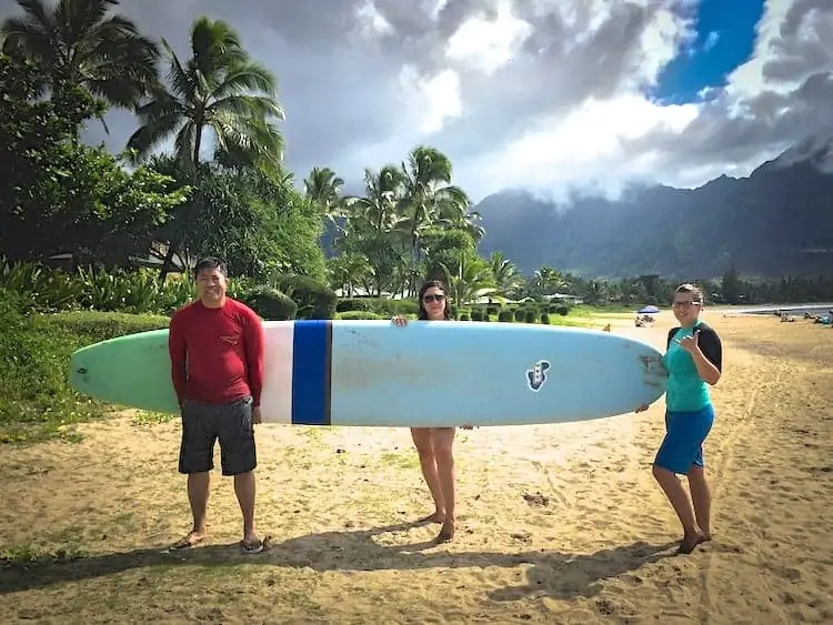 learning how to surf in Kauai