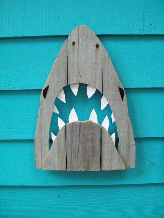 shark art recycled fence wood