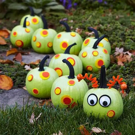 caterpillar painted halloween pumpkins