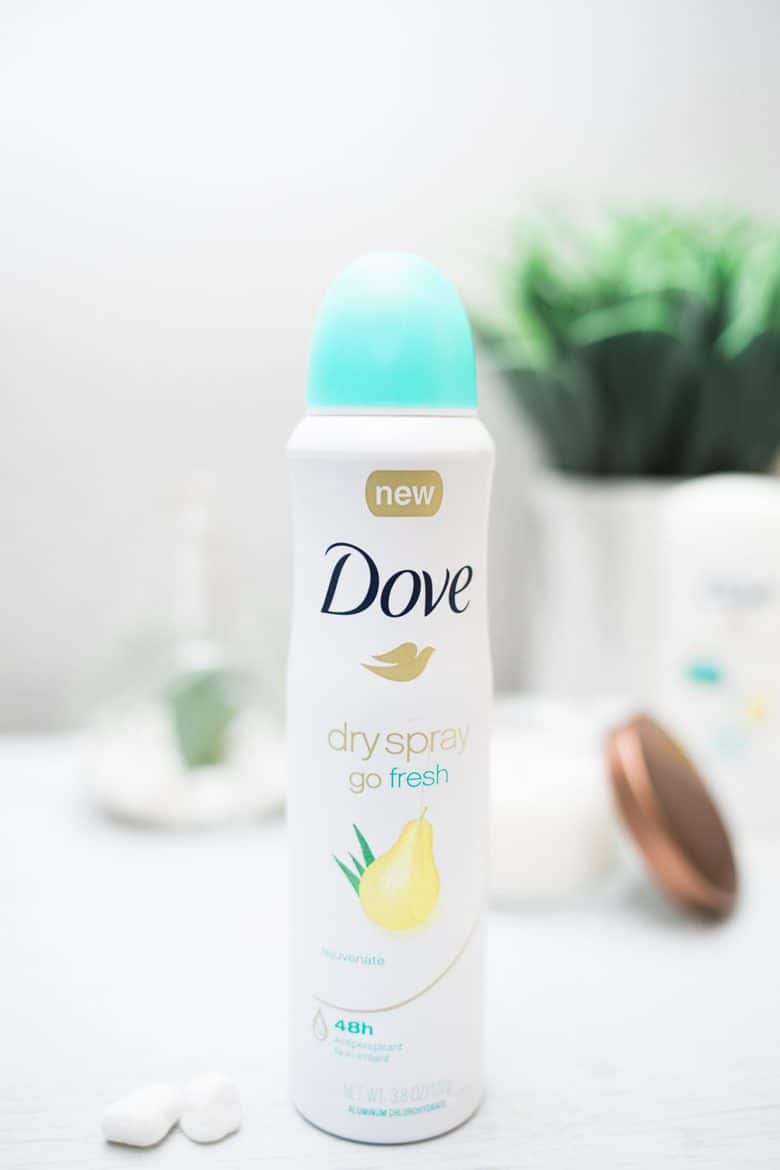 Dove dry spray deodorant featured as part of our hot weather beauty tips