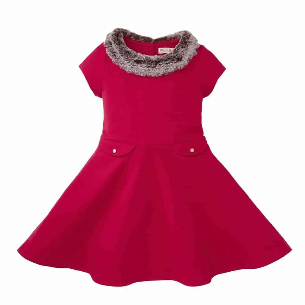 ponte skater dress with faux fur collar red 6 12 months hope and henry girls organic