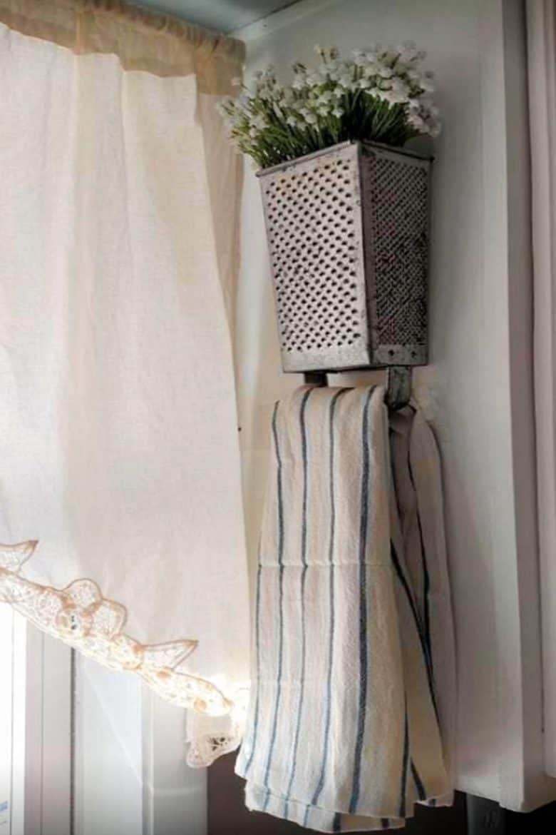 cheese grater towel rack and planter