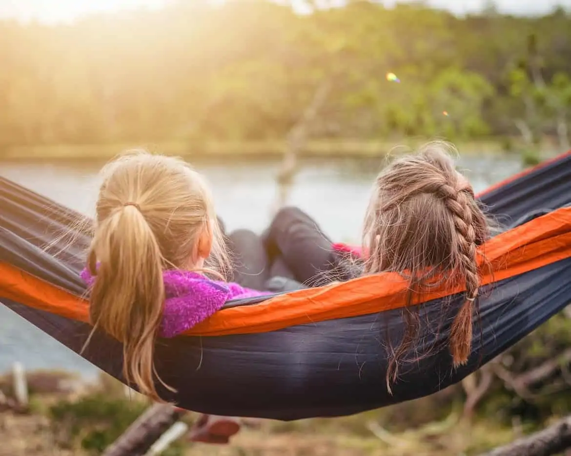 camping with kids in hammock