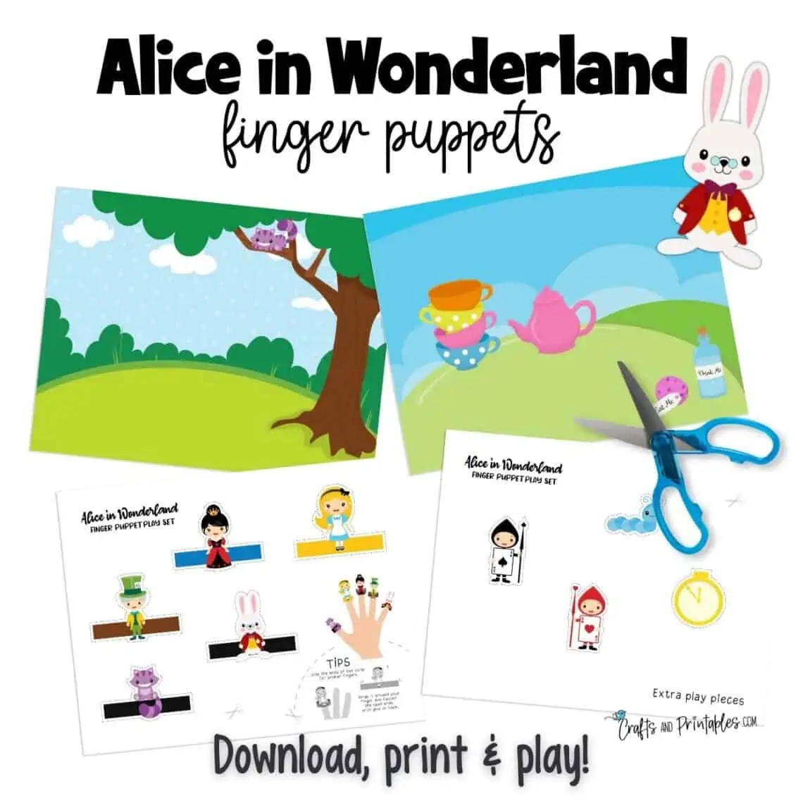 Alice in Wonderland Finger Puppets Main - free printable finger puppets - 6 Free Printable Finger Puppets for Kids