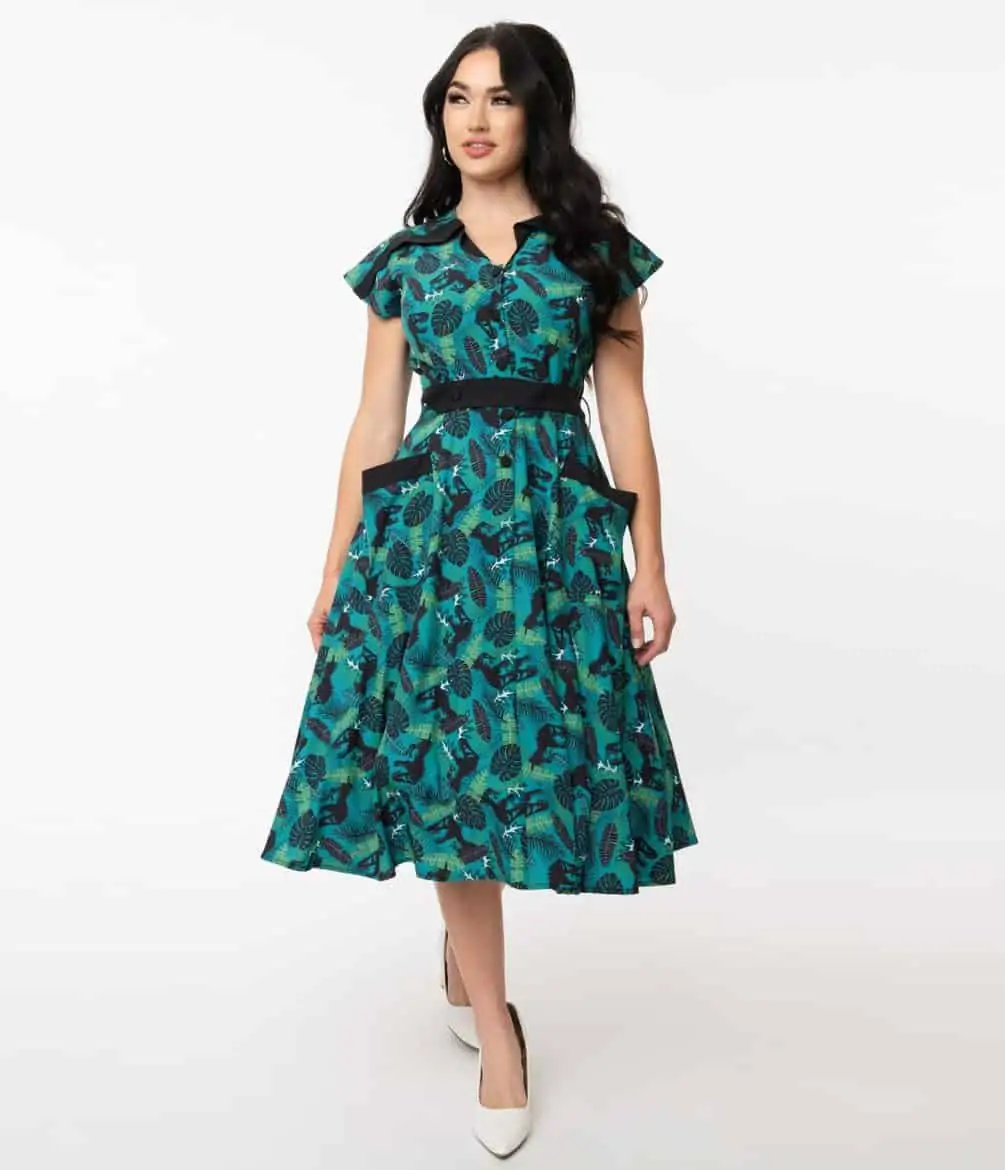 T-Rex Tropical Print Hedda Swing Dress - vintage dresses for women