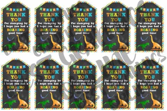 Dinosaur Thank You Party Favor Tags