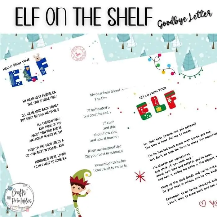 Elf on the Shelf Return Goodbye Printable