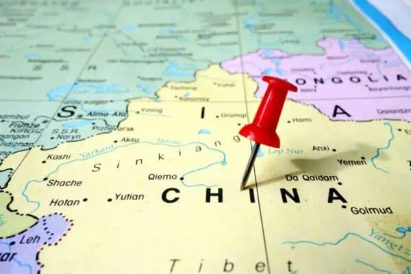 map with pin in China