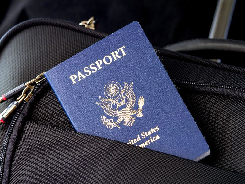 US passport in a bag