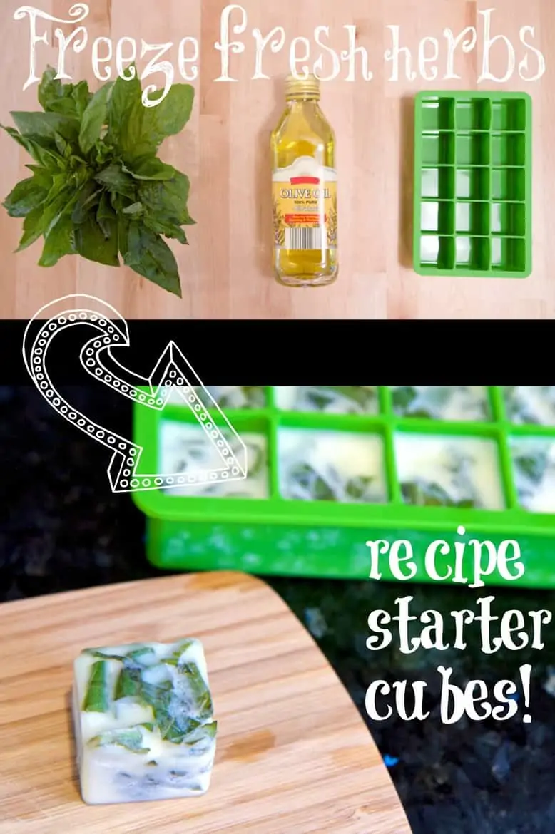 These two clever kitchen hacks make your fresh herbs useable later as easy recipe starters or "freeze dried" so you can use them months later! Less waste! 